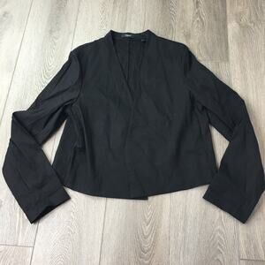 Theory Long Sleeve Open Front  Linen Blend Cropped Blazer Jacket Black Size 12